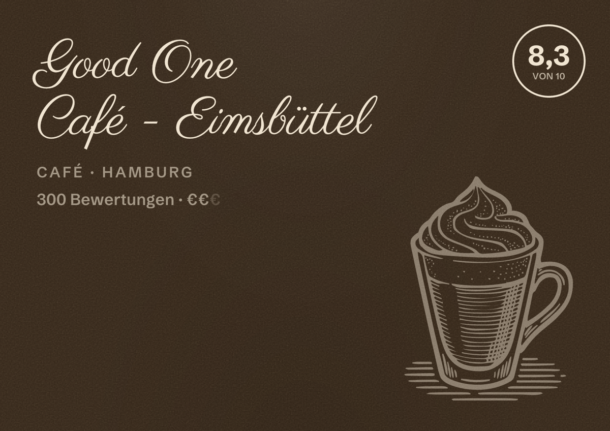 Illustriertes Poster von Good One Café - Eimsbüttel, Café in Hamburg: Bewertung 8,3 von 10 aus 300 Bewertungen, Preisniveau €€
