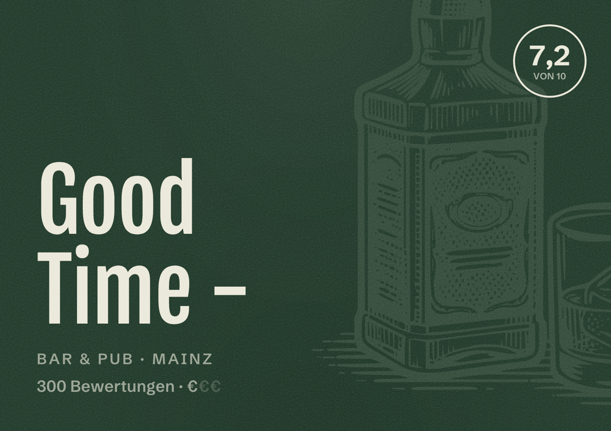 Illustriertes Poster von Good Time -, Bar & Pub in Mainz: Bewertung 7,2 von 10 aus 300 Bewertungen, Preisniveau €