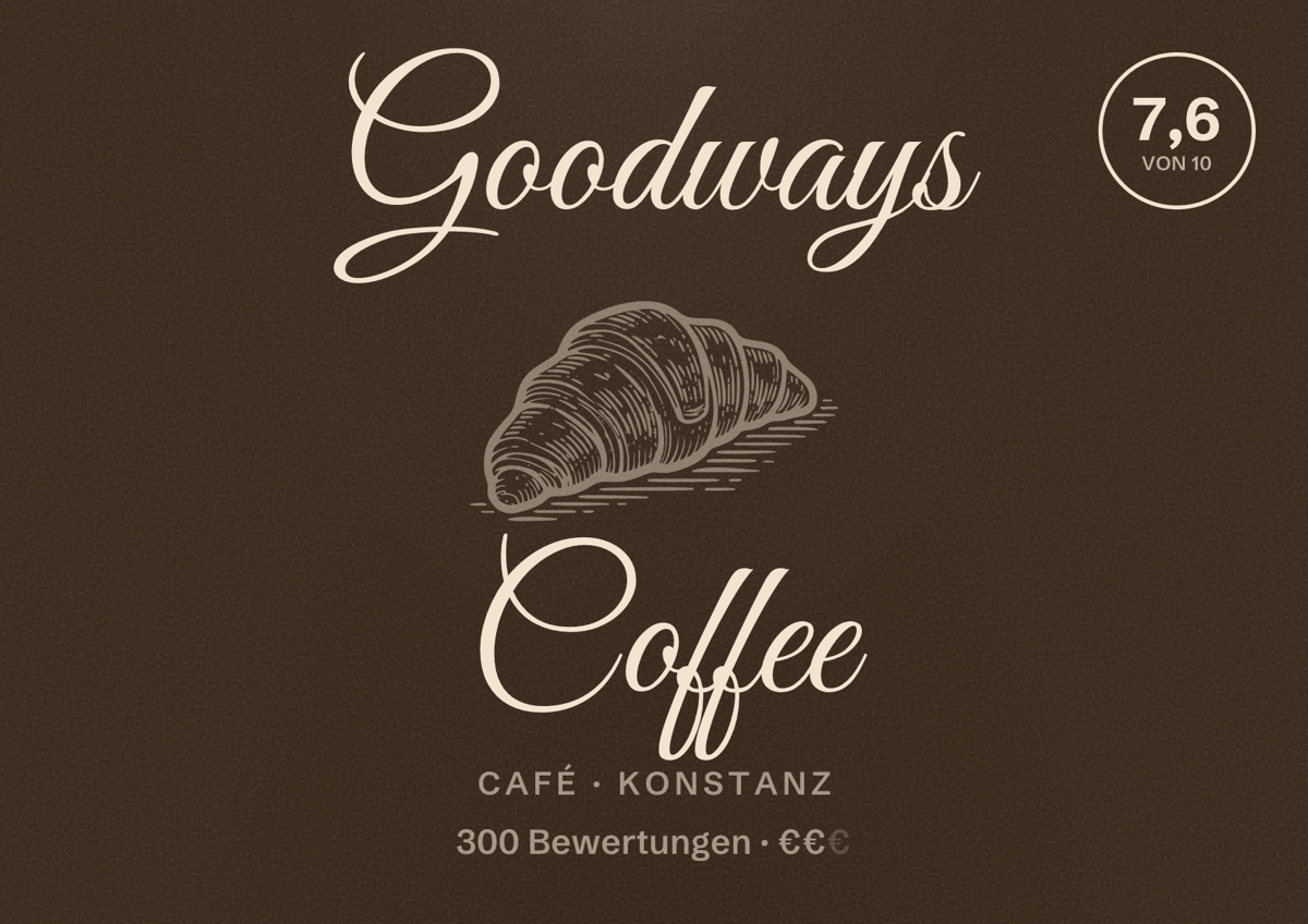 Illustriertes Poster von Goodways Coffee, Café in Konstanz: Bewertung 7,6 von 10 aus 300 Bewertungen, Preisniveau €€