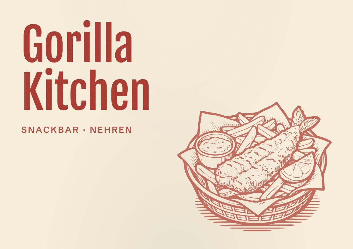 Illustriertes Poster von Gorilla Kitchen, Snackbar in Nehren