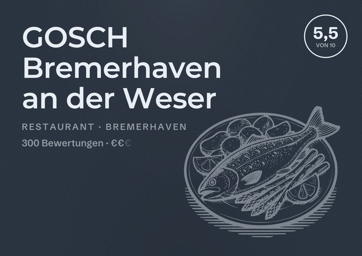 Illustriertes Poster von GOSCH Bremerhaven an der Weser, Restaurant in Bremerhaven: Bewertung 5,5 von 10 aus 300 Bewertungen, Preisniveau €€