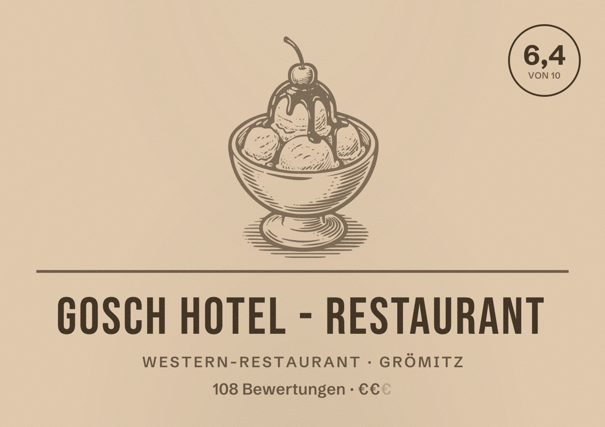 Illustriertes Poster von Gosch Hotel - Restaurant, Western-Restaurant in Grömitz: Bewertung 6,4 von 10 aus 108 Bewertungen, Preisniveau €€