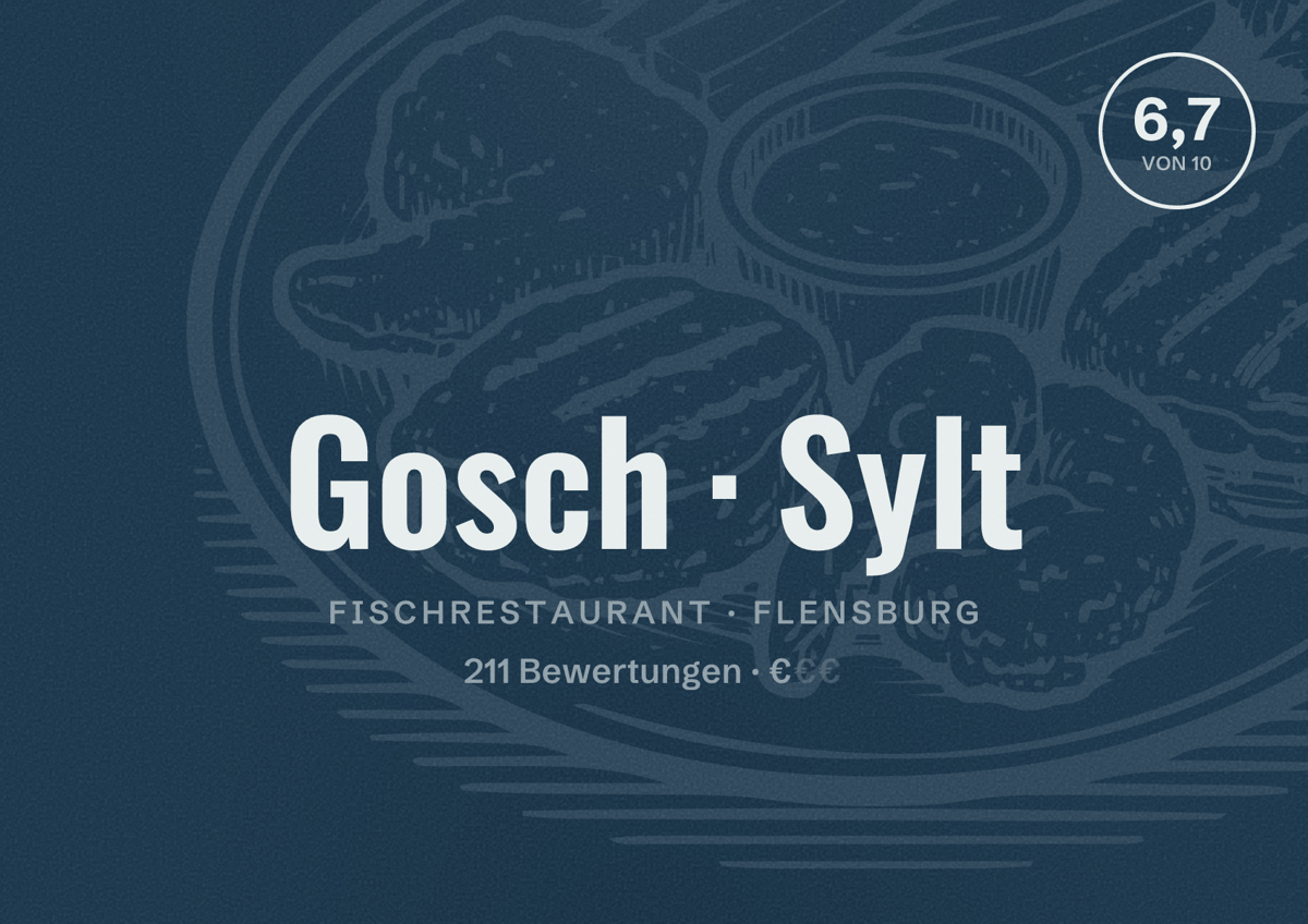 Illustriertes Poster von Gosch Sylt, Fischrestaurant in Flensburg: Bewertung 6,7 von 10 aus 211 Bewertungen, Preisniveau €
