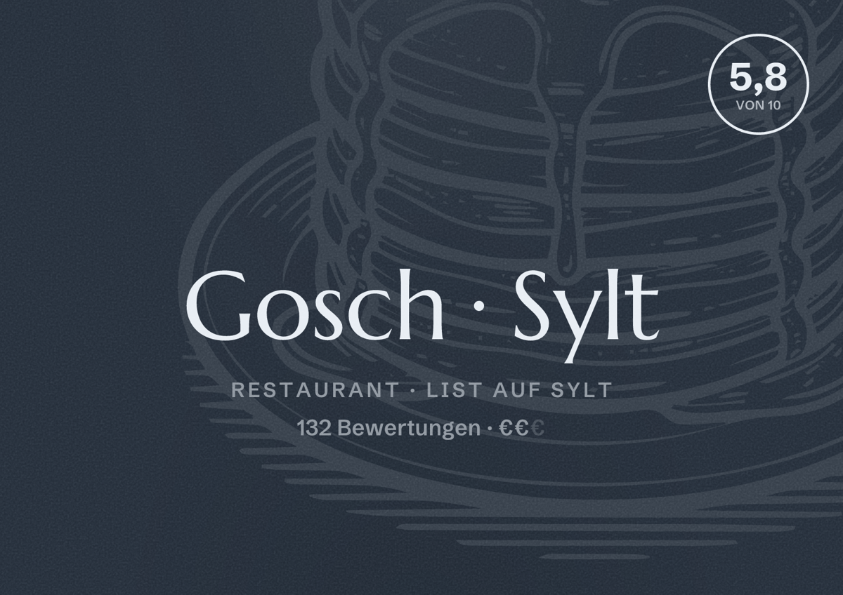 Illustriertes Poster von Gosch Sylt, Restaurant in List auf Sylt: Bewertung 5,8 von 10 aus 132 Bewertungen, Preisniveau €€