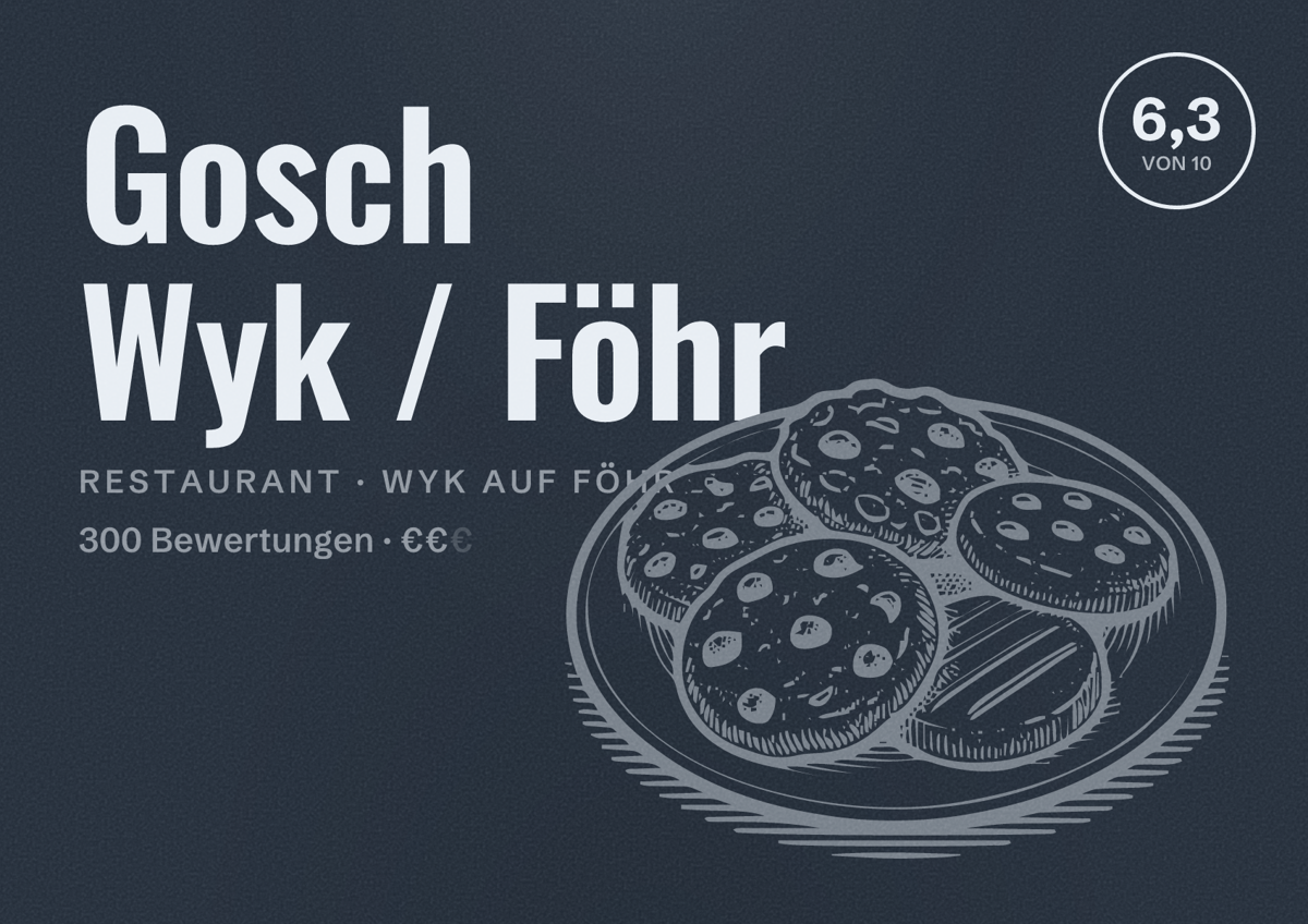 Illustriertes Poster von Gosch Wyk / Föhr, Restaurant in Wyk auf Föhr: Bewertung 6,3 von 10 aus 300 Bewertungen, Preisniveau €€
