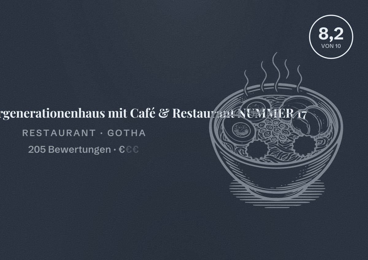 Illustriertes Poster von Gothaer Mehrgenerationenhaus mit Café & Restaurant NUMMER 17, Restaurant in Gotha: Bewertung 8,2 von 10 aus 205 Bewertungen, Preisniveau €