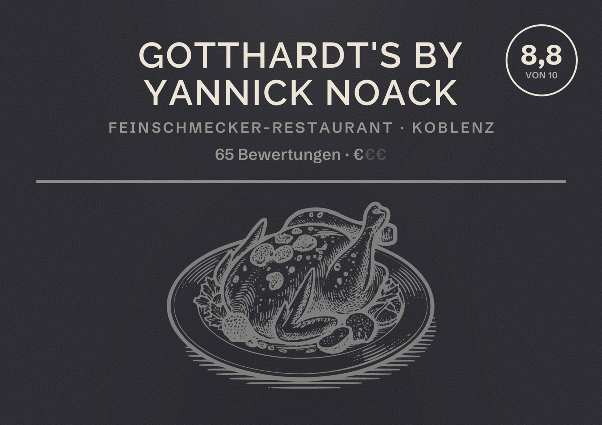 Illustriertes Poster von GOTTHARDT'S by Yannick Noack, Feinschmecker-Restaurant in Koblenz: Bewertung 8,8 von 10 aus 65 Bewertungen, Preisniveau €
