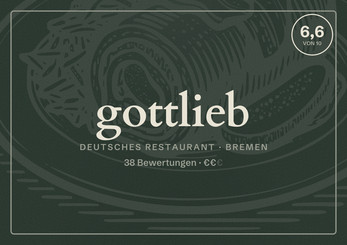 Illustriertes Poster von gottlieb, Deutsches Restaurant in Bremen: Bewertung 6,6 von 10 aus 38 Bewertungen, Preisniveau €€