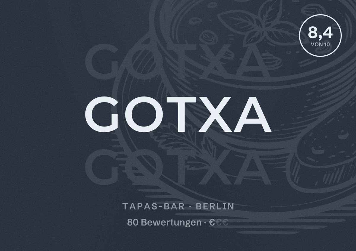 Illustriertes Poster von Gotxa, Tapas-Bar in Berlin: Bewertung 8,4 von 10 aus 80 Bewertungen, Preisniveau €