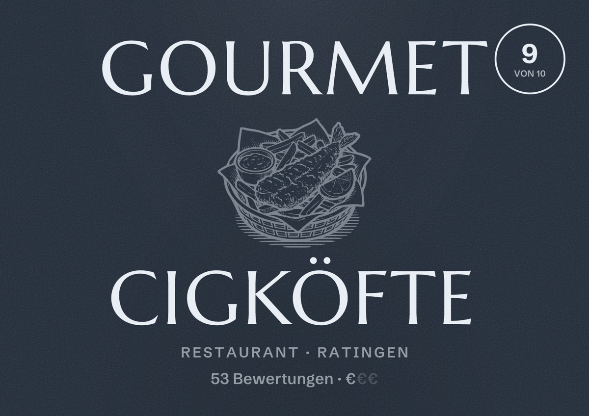 Illustriertes Poster von Gourmet Cigköfte, Restaurant in Ratingen: Bewertung 9 von 10 aus 53 Bewertungen, Preisniveau €
