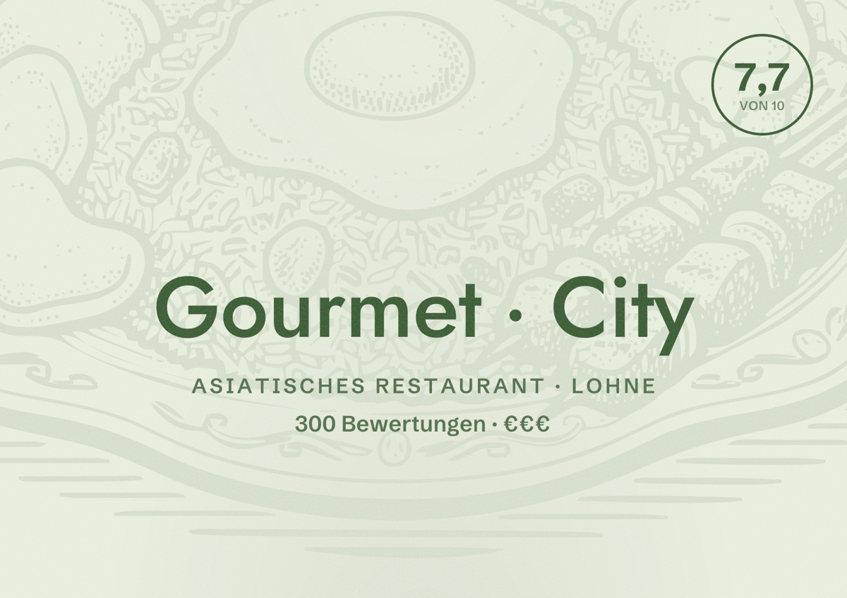 Illustriertes Poster von Gourmet City, Asiatisches Restaurant in Lohne: Bewertung 7,7 von 10 aus 300 Bewertungen, Preisniveau €€€