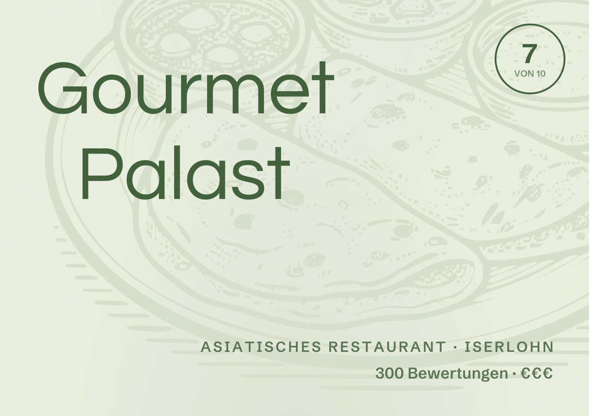 Illustriertes Poster von Gourmet Palast, Asiatisches Restaurant in Iserlohn: Bewertung 7 von 10 aus 300 Bewertungen, Preisniveau €€€