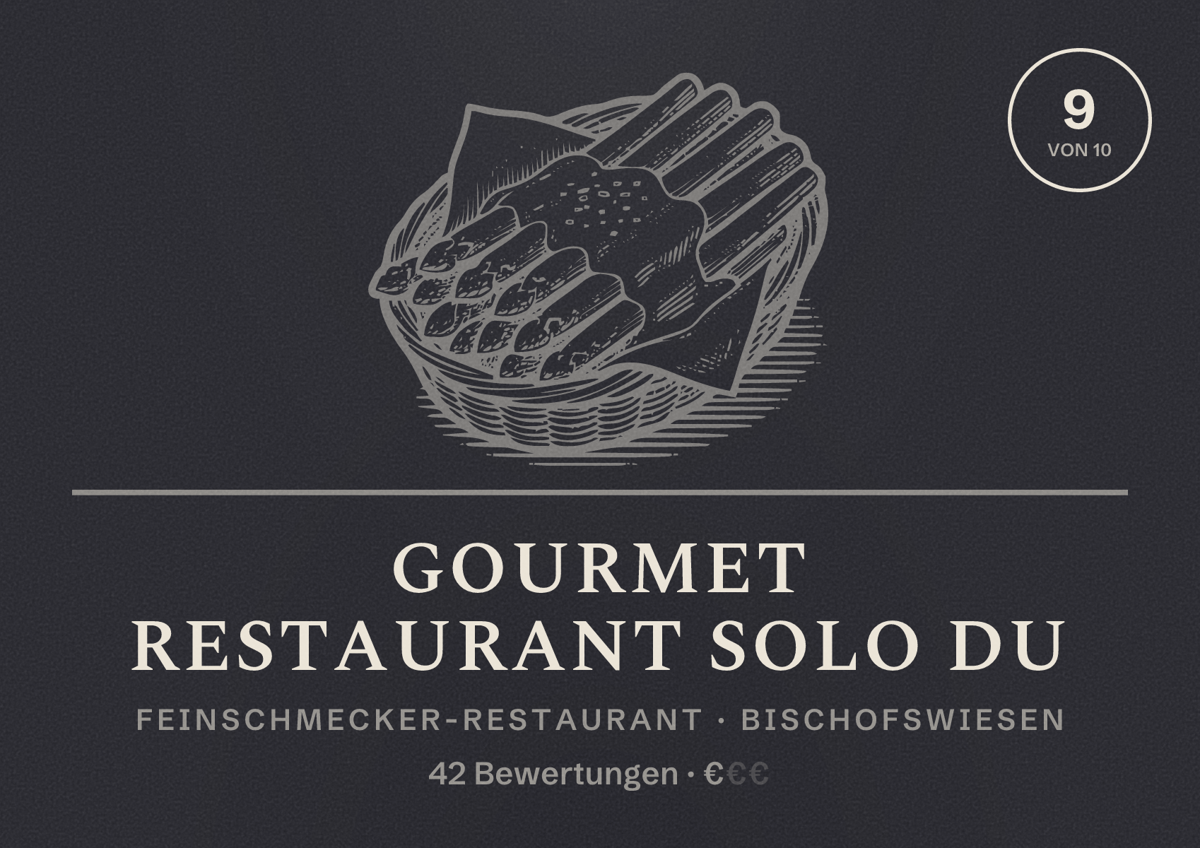 Illustriertes Poster von Gourmet Restaurant Solo Du, Feinschmecker-Restaurant in Bischofswiesen: Bewertung 9 von 10 aus 42 Bewertungen, Preisniveau €