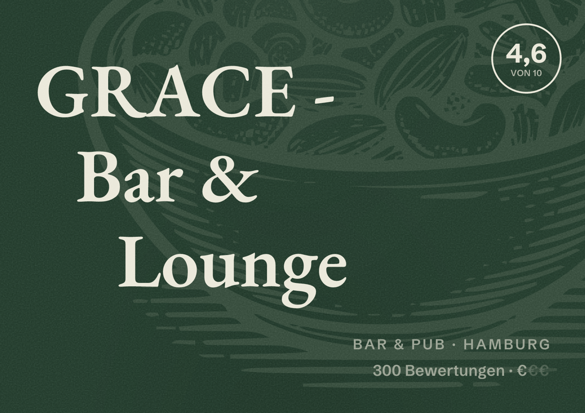 Illustriertes Poster von GRACE - Bar & Lounge, Bar & Pub in Hamburg: Bewertung 4,6 von 10 aus 300 Bewertungen, Preisniveau €