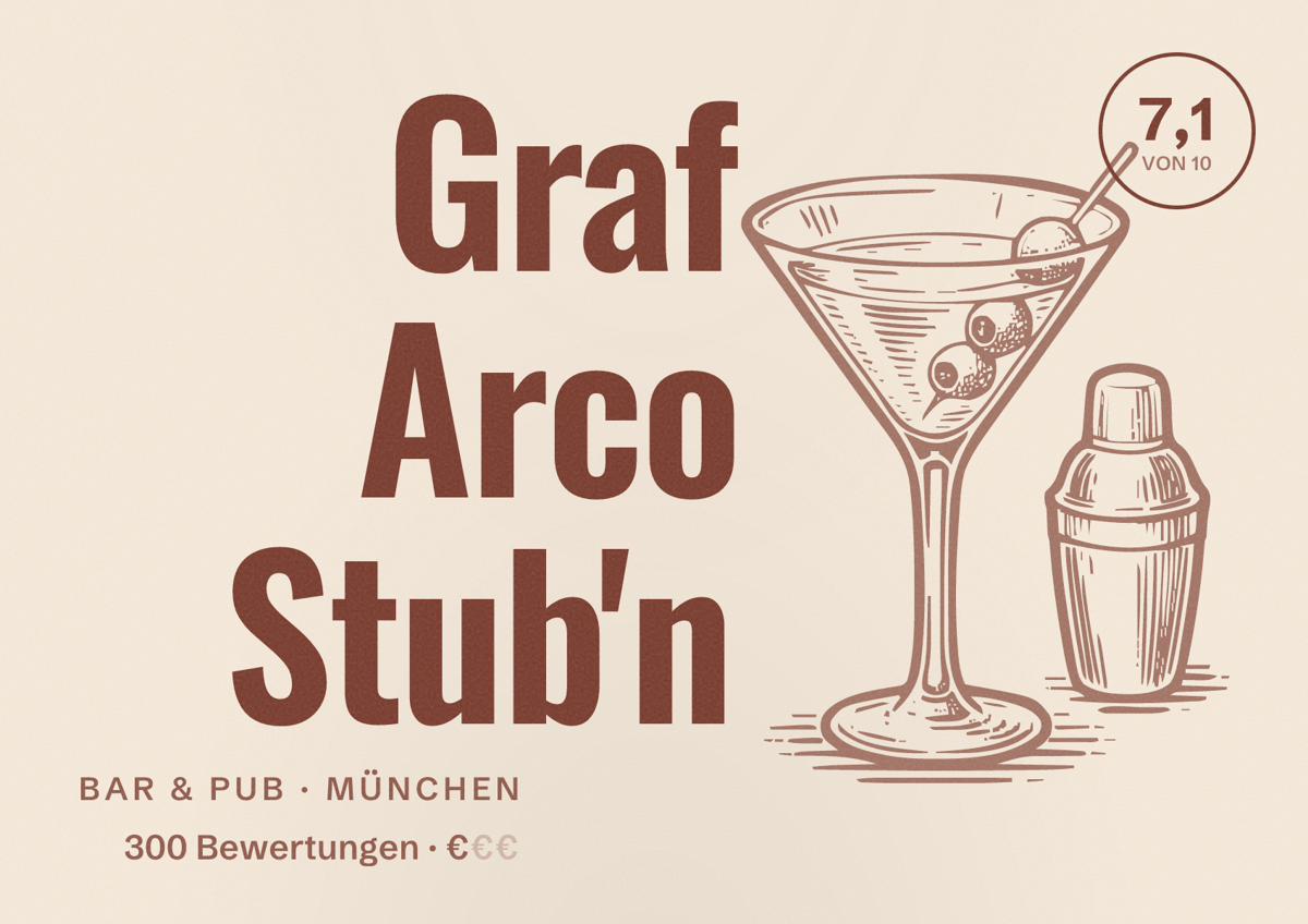 Illustriertes Poster von Graf Arco Stub'n, Bar & Pub in München: Bewertung 7,1 von 10 aus 300 Bewertungen, Preisniveau €