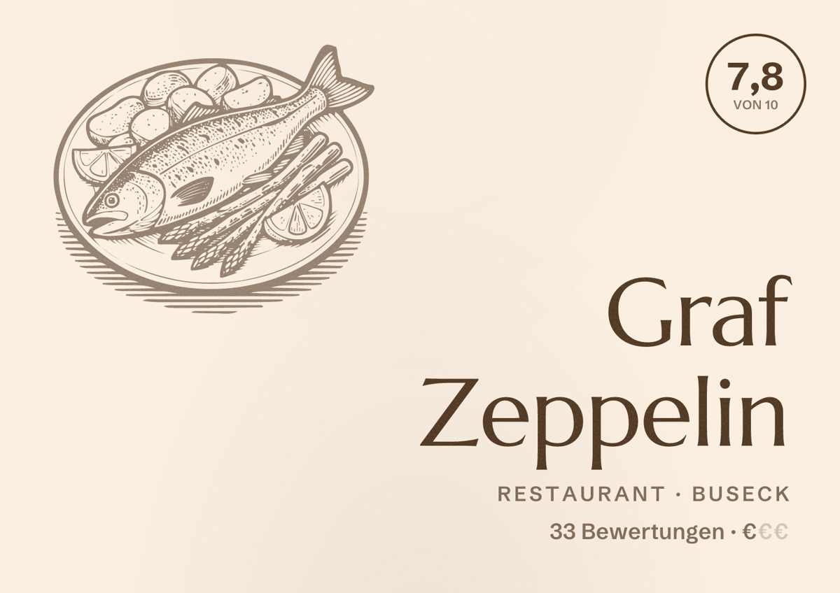 Illustriertes Poster von Graf Zeppelin, Restaurant in Buseck: Bewertung 7,8 von 10 aus 33 Bewertungen, Preisniveau €