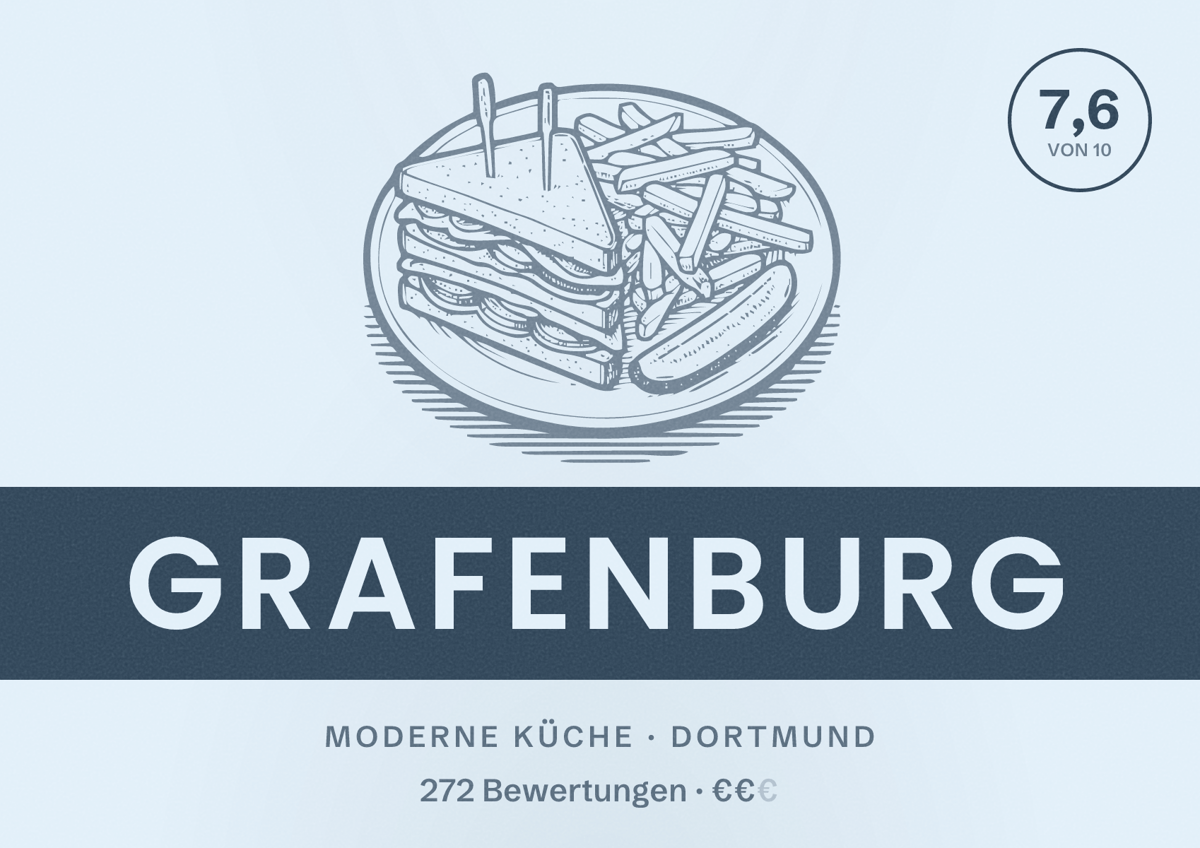 Illustriertes Poster von Grafenburg, Moderne Küche in Dortmund: Gästebewertung 7,6 von 10 aus 272 Bewertungen