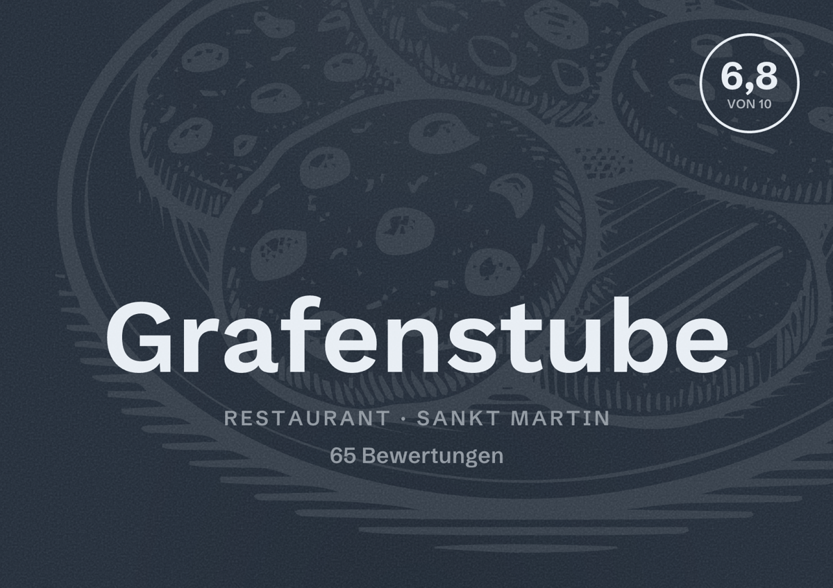 Illustriertes Poster von Grafenstube, Restaurant in Sankt Martin: Bewertung 6,8 von 10 aus 65 Bewertungen