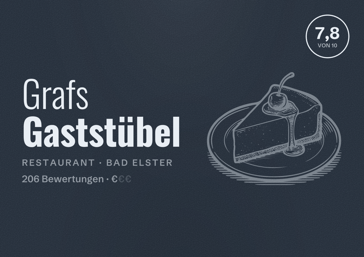 Illustriertes Poster von Grafs Gaststübel, Restaurant in Bad Elster: Bewertung 7,8 von 10 aus 206 Bewertungen, Preisniveau €