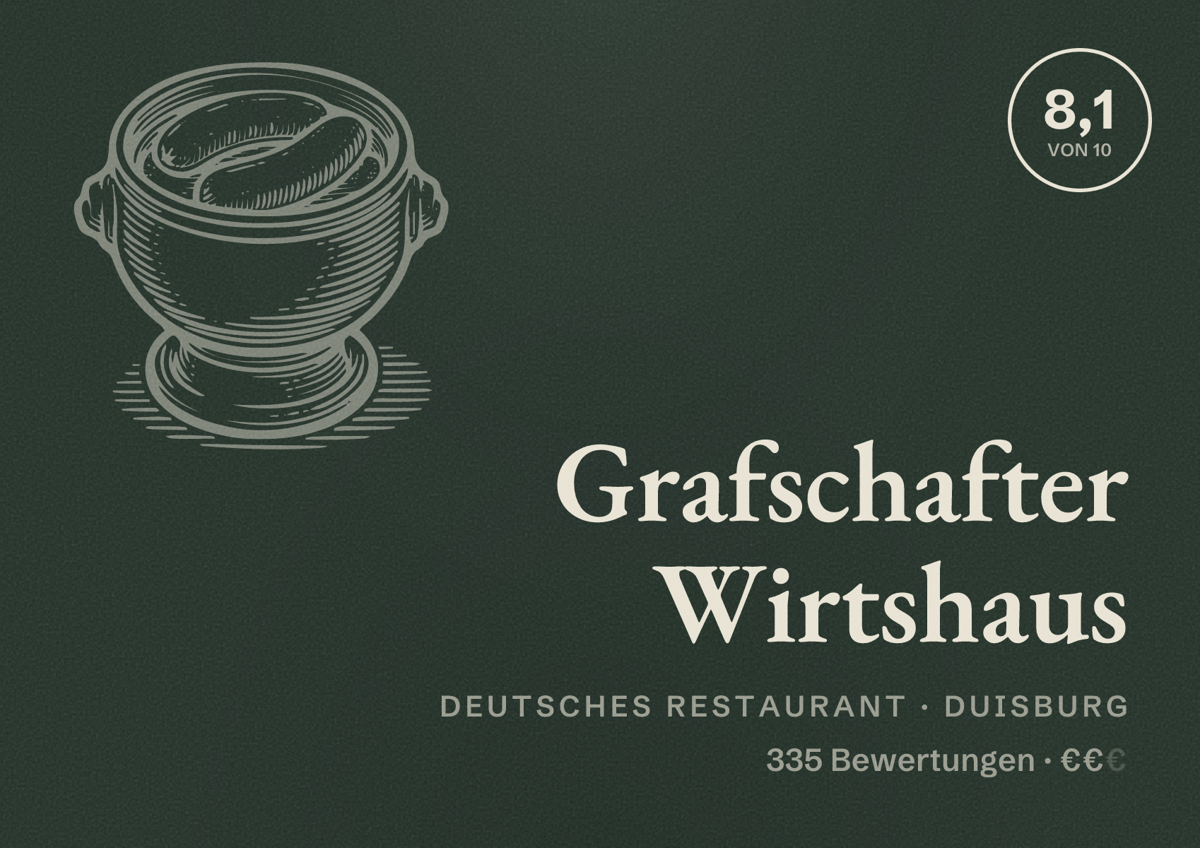 Illustriertes Poster von Grafschafter Wirtshaus, Deutsches Restaurant in Duisburg: Gästebewertung 8,1 von 10 aus 335 Bewertungen