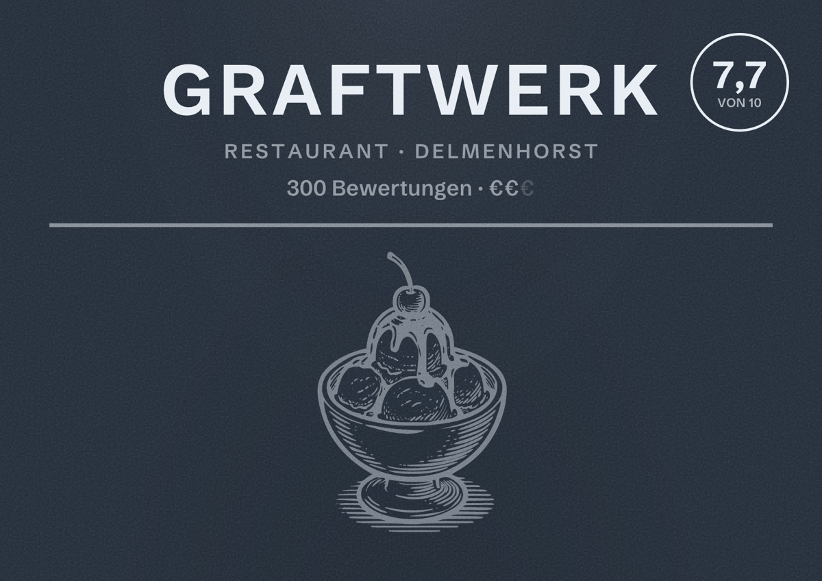 Illustriertes Poster von Graftwerk, Restaurant in Delmenhorst: Bewertung 7,7 von 10 aus 300 Bewertungen, Preisniveau €€