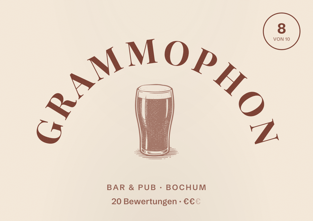 Illustriertes Poster von Grammophon, Bar & Pub in Bochum: Bewertung 8 von 10 aus 20 Bewertungen, Preisniveau €€