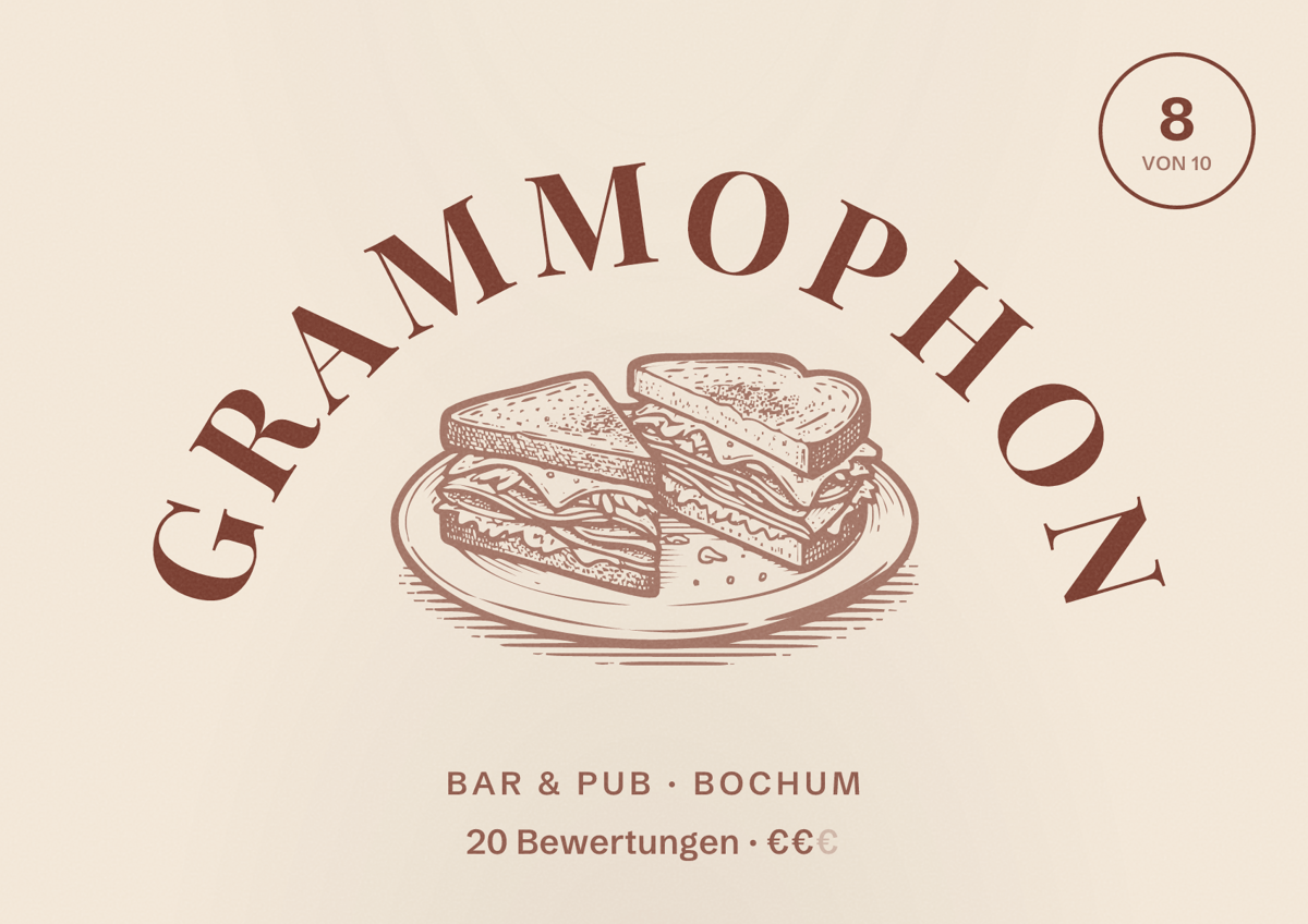 Illustriertes Poster von Grammophon, Bar & Pub in Bochum: Gästebewertung 7,7 von 10 aus 20 Bewertungen