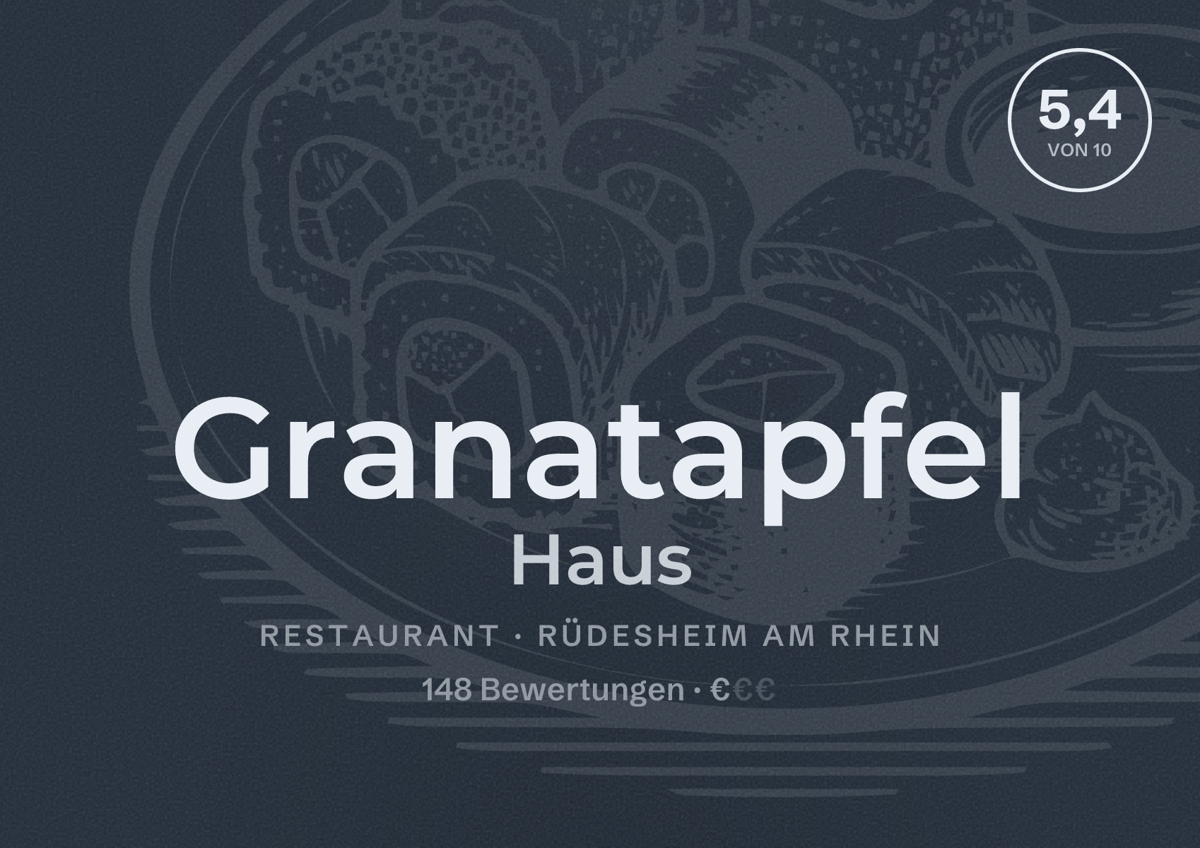Illustriertes Poster von Granatapfel Haus, Restaurant in Rüdesheim am Rhein: Bewertung 5,4 von 10 aus 148 Bewertungen, Preisniveau €