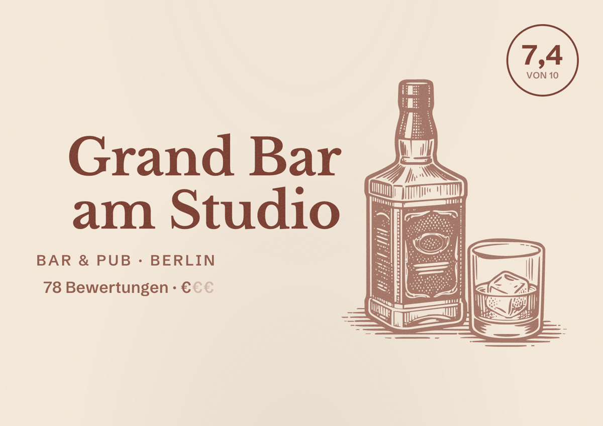 Illustriertes Poster von Grand Bar am Studio, Bar & Pub in Berlin: Bewertung 7,4 von 10 aus 78 Bewertungen, Preisniveau €