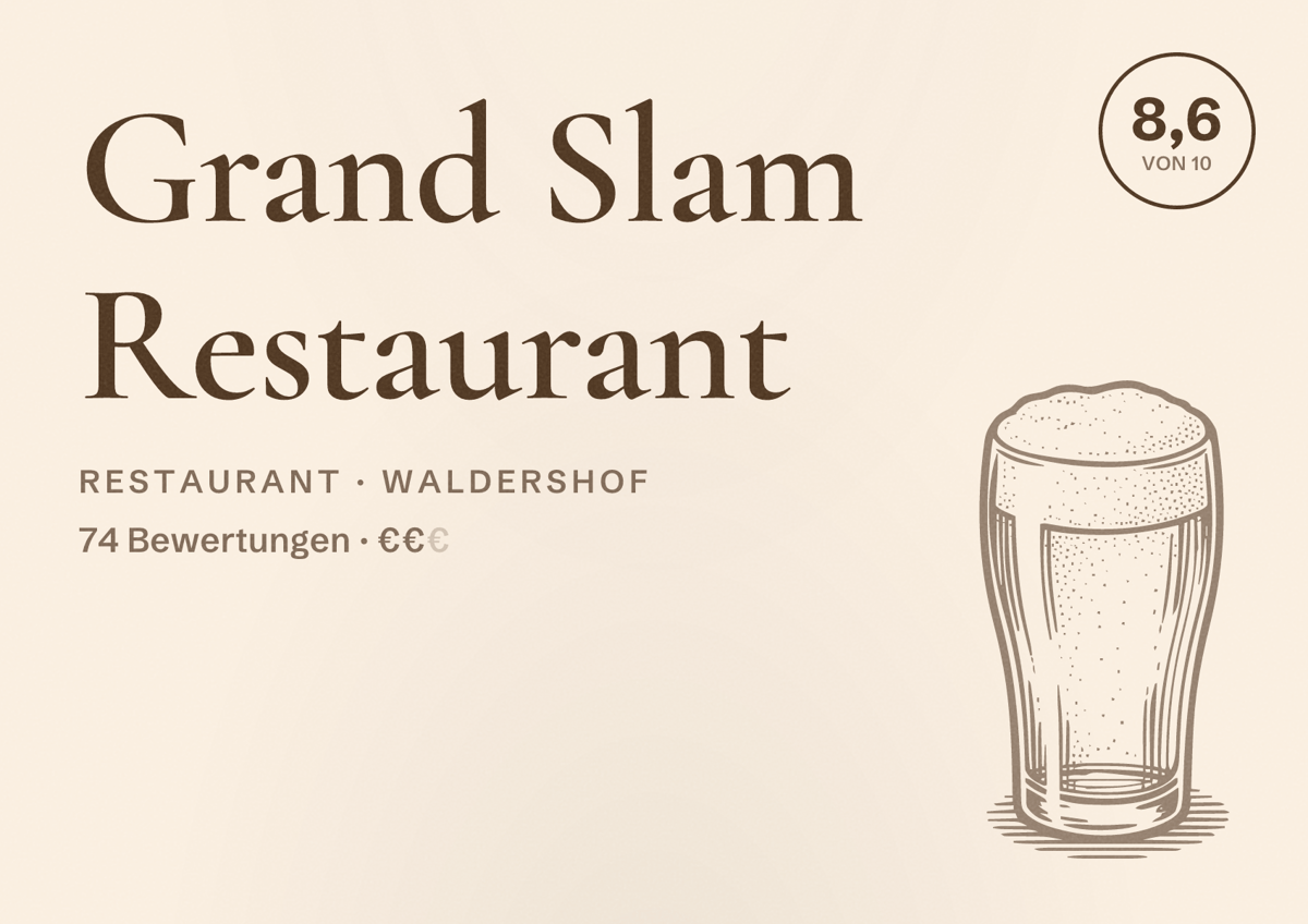 Illustriertes Poster von Grand Slam Restaurant, Restaurant in Waldershof: Bewertung 8,6 von 10 aus 74 Bewertungen, Preisniveau €€