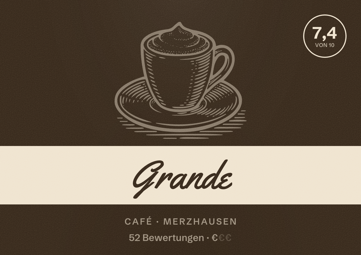 Illustriertes Poster von Grande, Café in Merzhausen: Bewertung 7,4 von 10 aus 52 Bewertungen, Preisniveau €