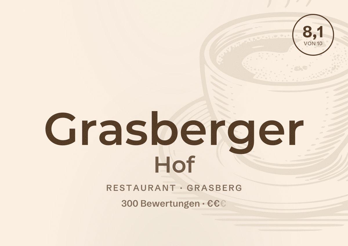 Illustriertes Poster von Grasberger Hof, Restaurant in Grasberg: Bewertung 8,1 von 10 aus 300 Bewertungen, Preisniveau €€