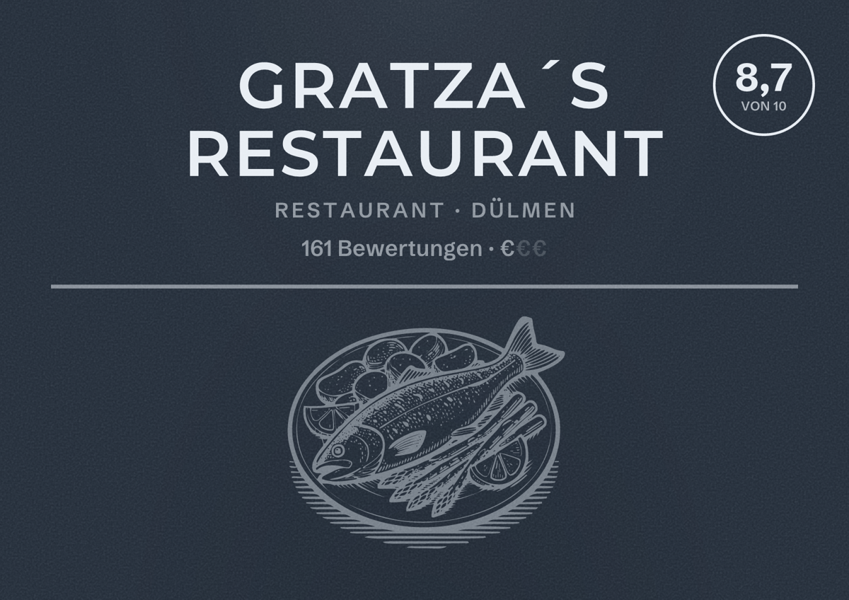 Illustriertes Poster von Gratza´s Restaurant, Restaurant in Dülmen: Bewertung 8,7 von 10 aus 161 Bewertungen, Preisniveau €