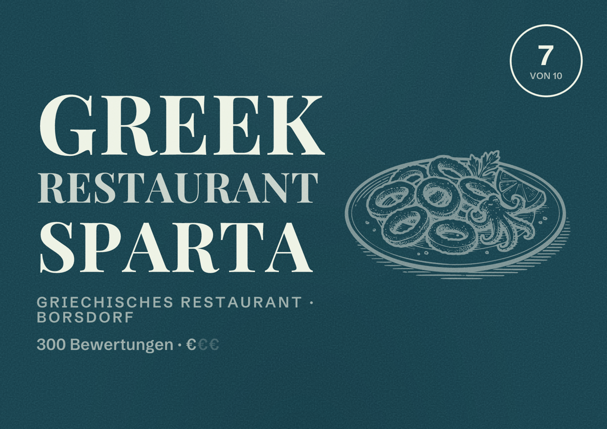 Illustriertes Poster von Greek Restaurant Sparta, Griechisches Restaurant in Borsdorf: Bewertung 7 von 10 aus 300 Bewertungen, Preisniveau €