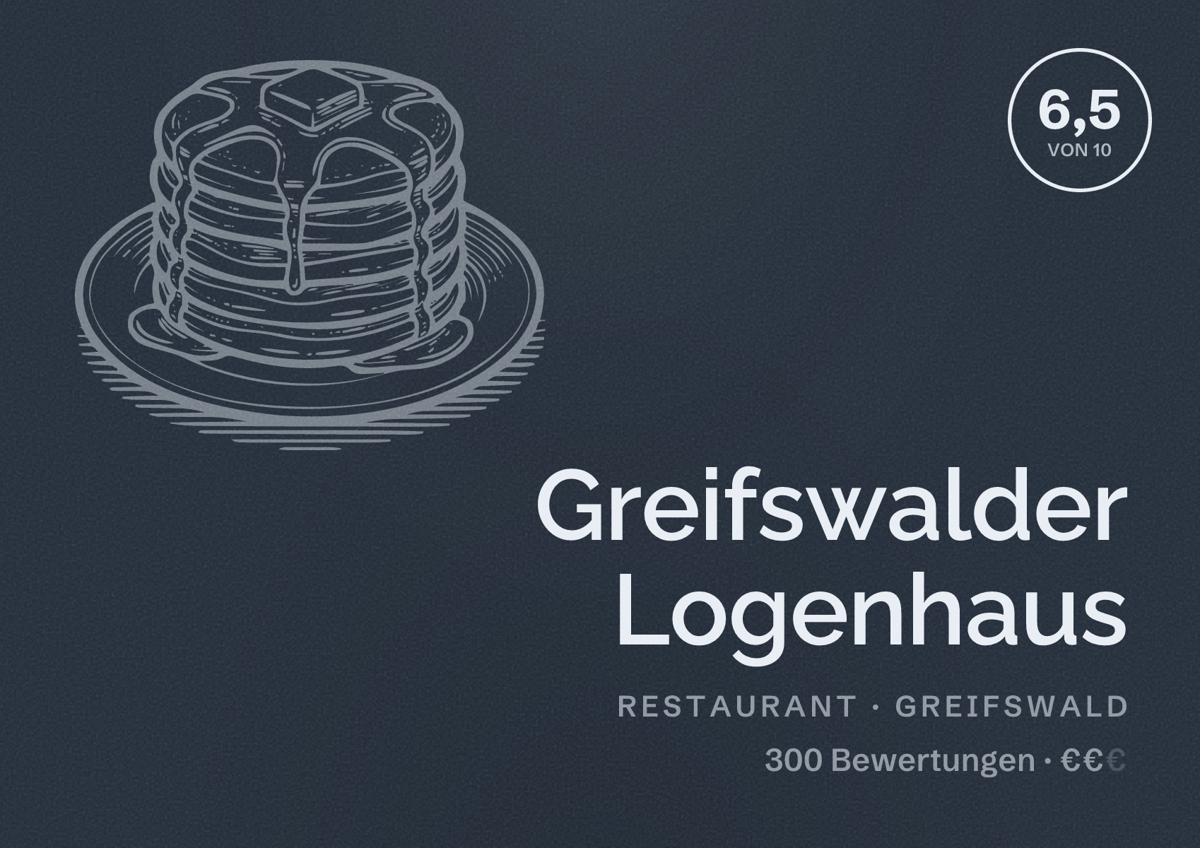 Illustriertes Poster von Greifswalder Logenhaus, Restaurant in Greifswald: Bewertung 6,5 von 10 aus 300 Bewertungen, Preisniveau €€