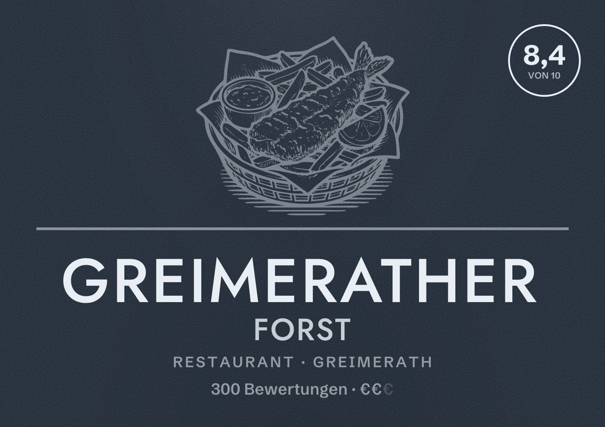 Illustriertes Poster von Greimerather Forst, Restaurant in Greimerath: Bewertung 8,4 von 10 aus 300 Bewertungen, Preisniveau €€