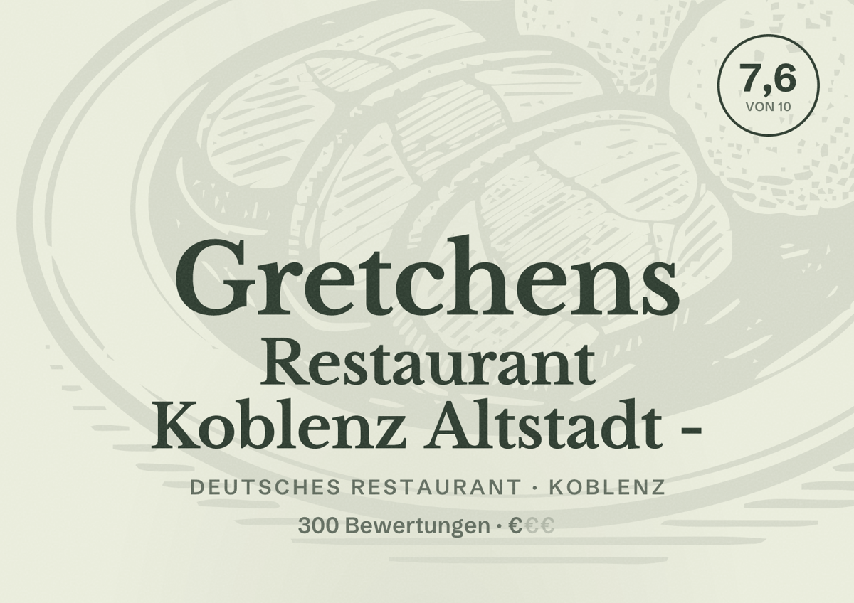 Illustriertes Poster von Gretchens Restaurant Koblenz Altstadt -, Deutsches Restaurant in Koblenz: Bewertung 7,6 von 10 aus 300 Bewertungen, Preisniveau €