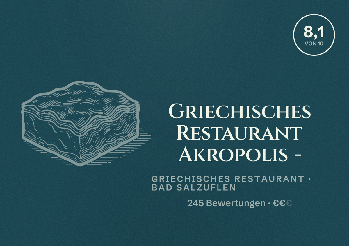 Illustriertes Poster von Griechisches Restaurant Akropolis -, Griechisches Restaurant in Bad Salzuflen: Bewertung 8,1 von 10 aus 245 Bewertungen, Preisniveau €€