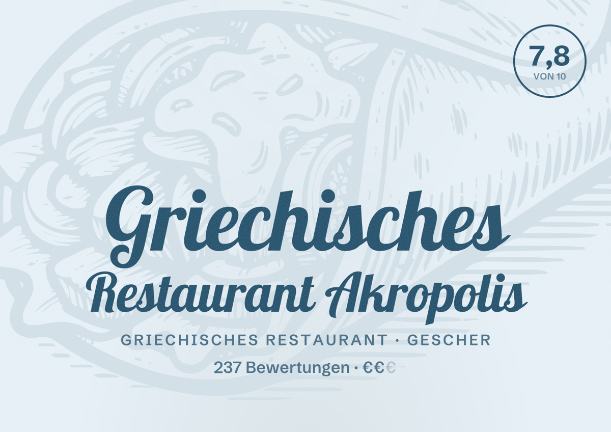 Illustriertes Poster von Griechisches Restaurant Akropolis, Griechisches Restaurant in Gescher: Bewertung 7,8 von 10 aus 237 Bewertungen, Preisniveau €€