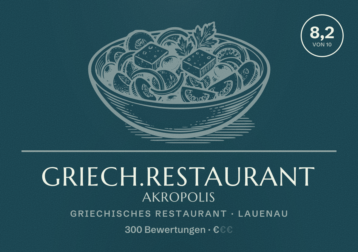 Illustriertes Poster von Griech.Restaurant Akropolis, Griechisches Restaurant in Lauenau: Bewertung 8,2 von 10 aus 300 Bewertungen, Preisniveau €