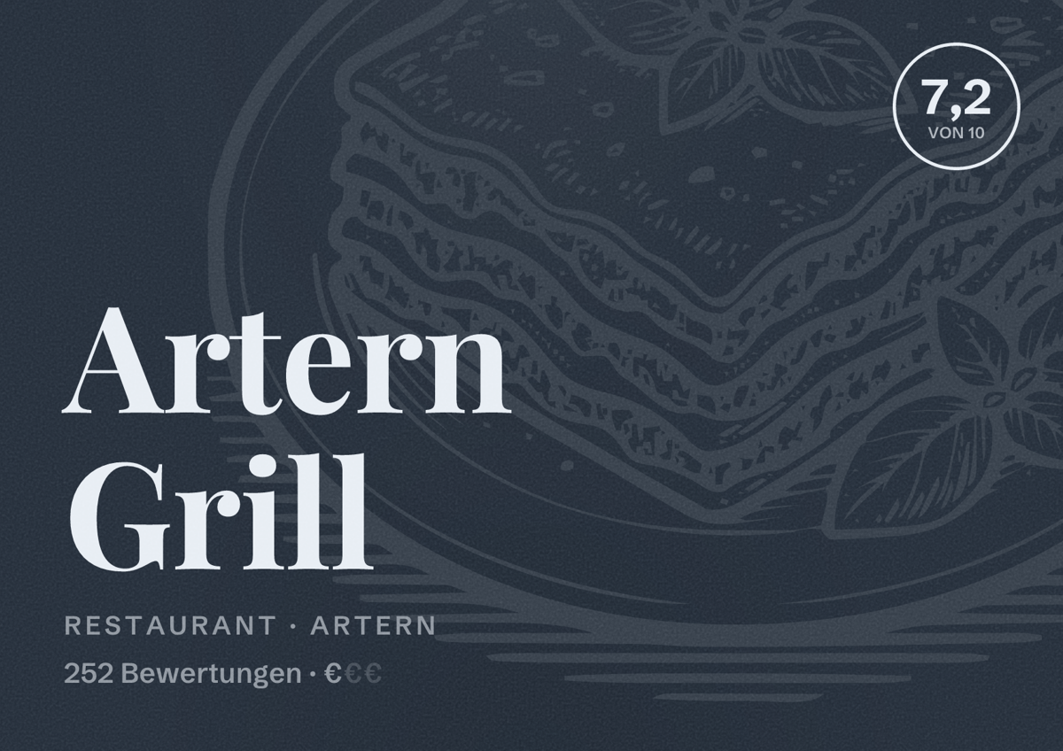 Illustriertes Poster von Artern Grill, Restaurant in Artern: Bewertung 7,2 von 10 aus 252 Bewertungen, Preisniveau €