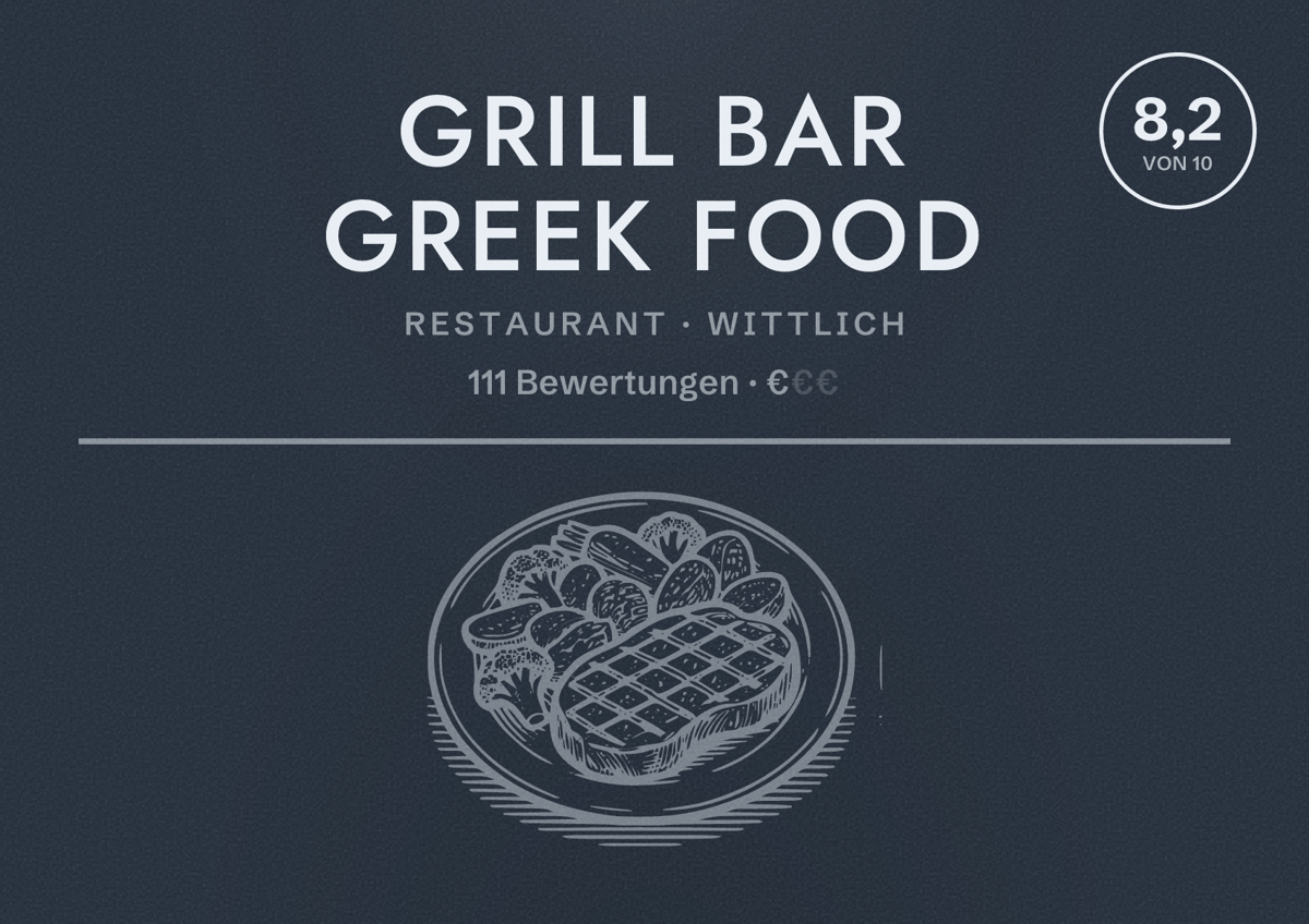 Illustriertes Poster von Grill Bar Greek food, Restaurant in Wittlich: Bewertung 8,2 von 10 aus 111 Bewertungen, Preisniveau €