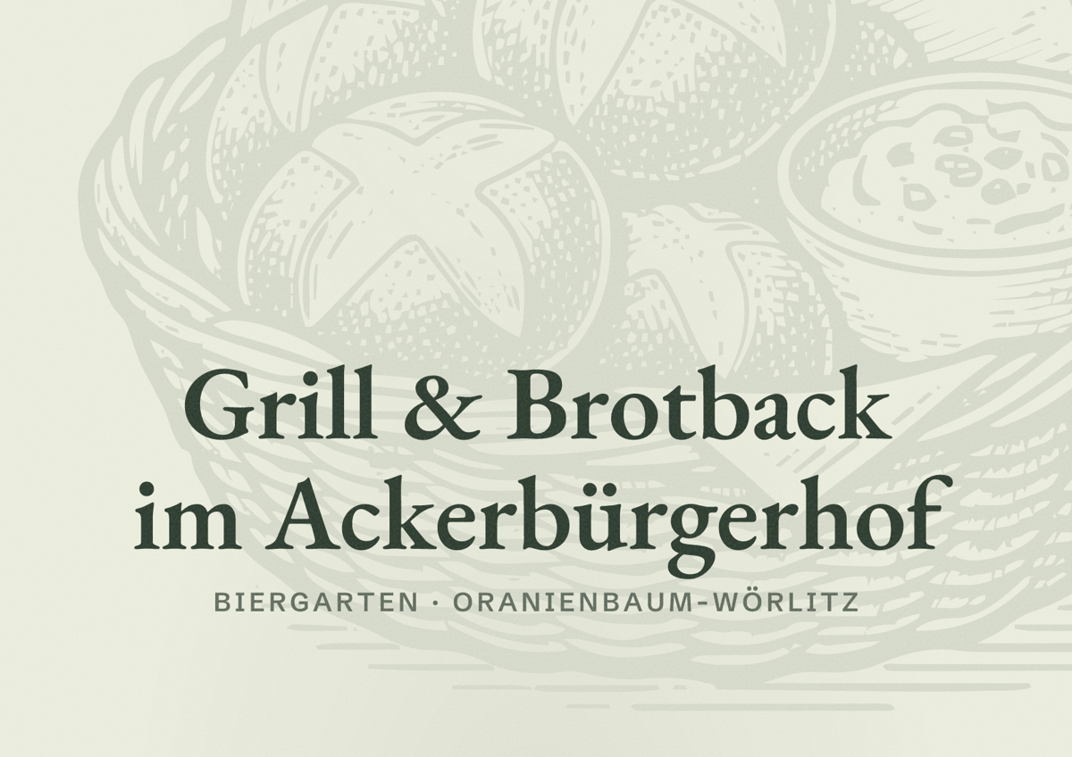 Illustriertes Poster von Grill & Brotback im Ackerbürgerhof, Biergarten in Oranienbaum-Wörlitz