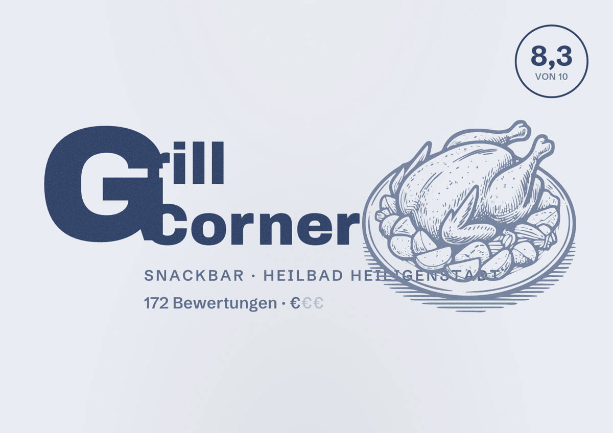 Illustriertes Poster von Grill Corner, Snackbar in Heilbad Heiligenstadt: Bewertung 8,3 von 10 aus 172 Bewertungen, Preisniveau €