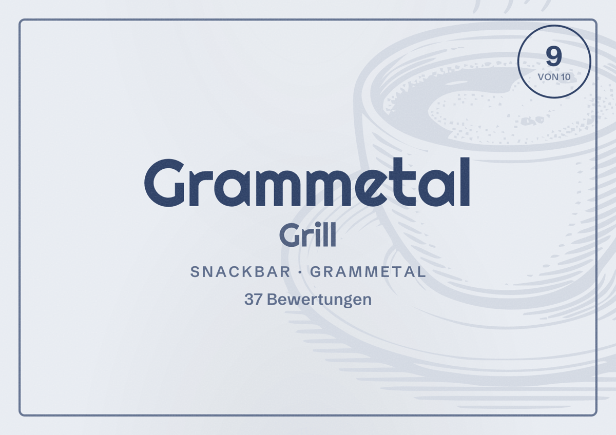 Illustriertes Poster von Grammetal Grill, Snackbar in Grammetal: Bewertung 9 von 10 aus 37 Bewertungen