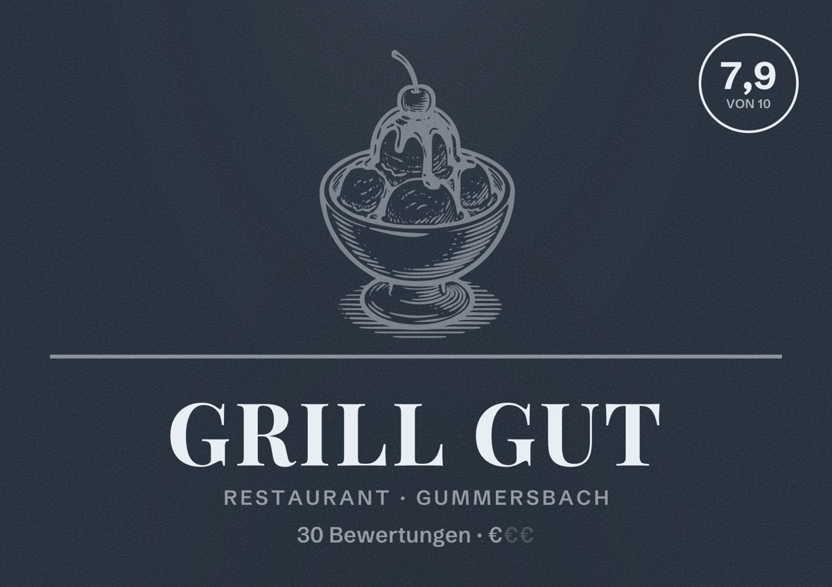 Illustriertes Poster von Grill Gut, Restaurant in Gummersbach: Bewertung 7,9 von 10 aus 30 Bewertungen, Preisniveau €