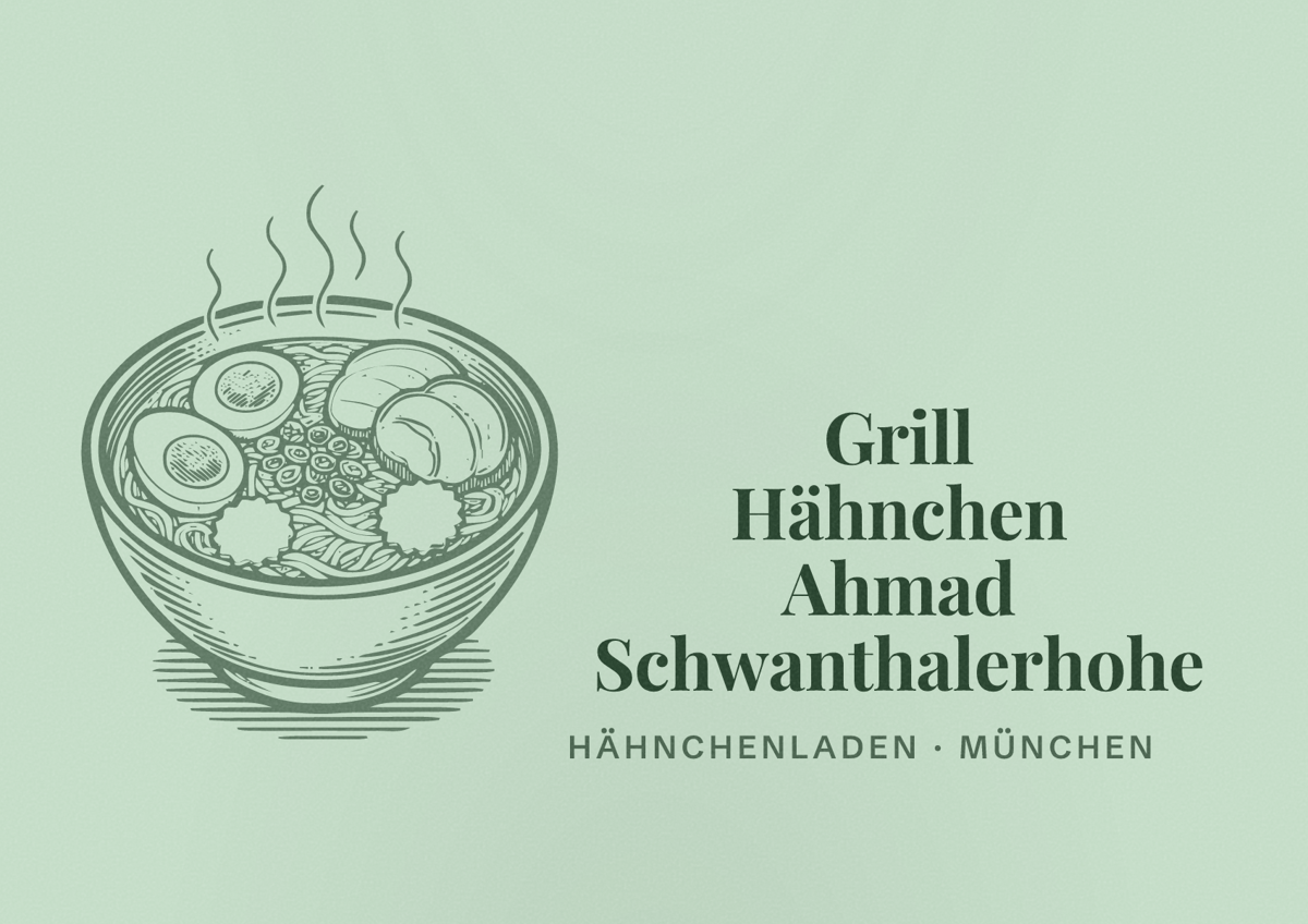 Illustriertes Poster von Grill Hähnchen Ahmad Schwanthalerhohe, Hähnchenladen in München