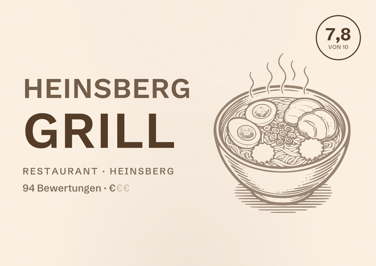 Illustriertes Poster von HEINSBERG GRILL, Restaurant in Heinsberg: Bewertung 7,8 von 10 aus 94 Bewertungen, Preisniveau €