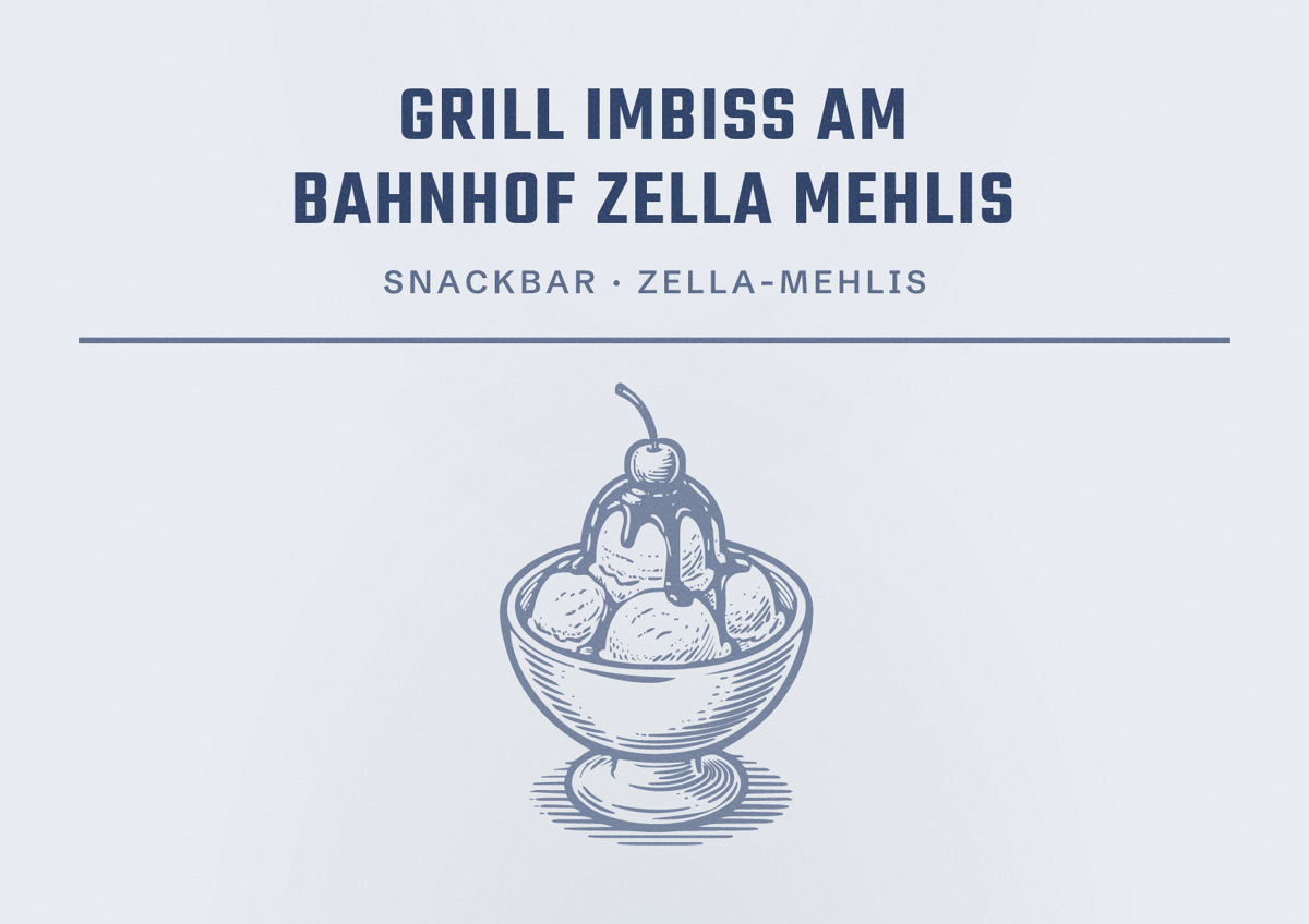 Illustriertes Poster von Grill Imbiss am Bahnhof Zella Mehlis, Snackbar in Zella-Mehlis