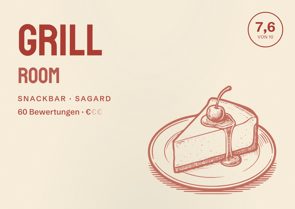 Illustriertes Poster von Grill Room, Snackbar in Sagard: Bewertung 7,6 von 10 aus 60 Bewertungen, Preisniveau €